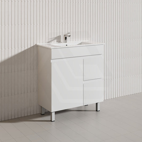 Macho 750mm Narrow Premium MDF Gloss White Freestanding Vanity with Left/Right Hand Drawers