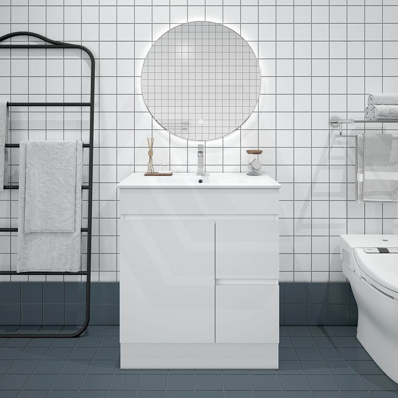 750mm MACHO Narrow Premium MDF Gloss White Freestanding Vanity with Left/Right Drawers