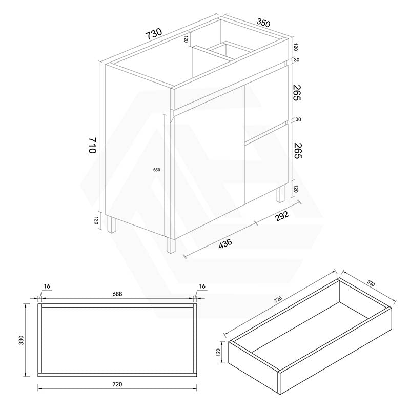 Macho 750mm Narrow Premium MDF Gloss White Freestanding Vanity with Left/Right Hand Drawers