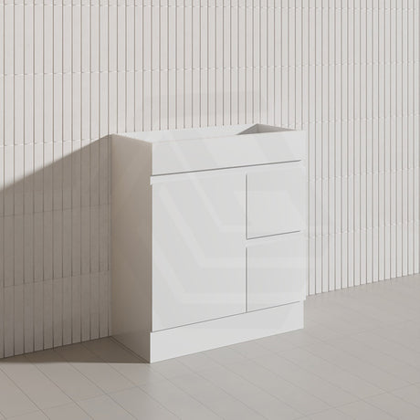 Macho 750mm Narrow Premium MDF Gloss White Freestanding Vanity with Left/Right Hand Drawers