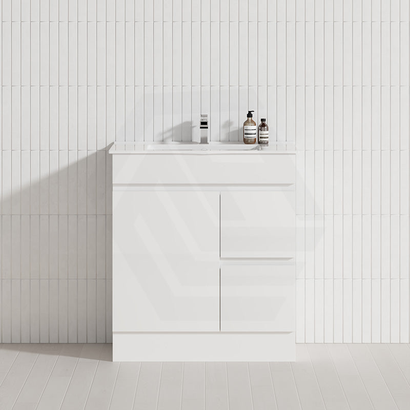 Macho 750mm Narrow Premium MDF Gloss White Freestanding Vanity with Left/Right Hand Drawers