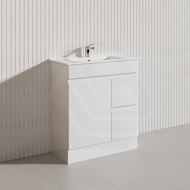 Macho 750mm Narrow Premium MDF Gloss White Freestanding Vanity with Left/Right Hand Drawers