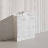 Macho 750mm Narrow Premium MDF Gloss White Freestanding Vanity with Left/Right Hand Drawers