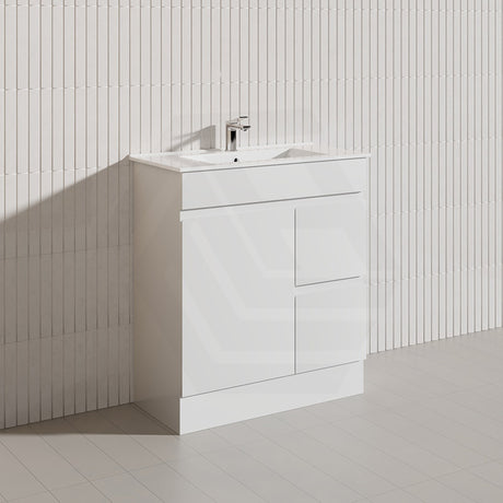Macho 750mm Narrow Premium MDF Gloss White Freestanding Vanity with Left/Right Hand Drawers