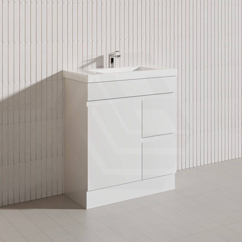Macho 750mm Narrow Premium MDF Gloss White Freestanding Vanity with Left/Right Hand Drawers