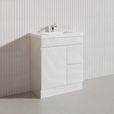Macho 750mm Narrow Premium MDF Gloss White Freestanding Vanity with Left/Right Hand Drawers