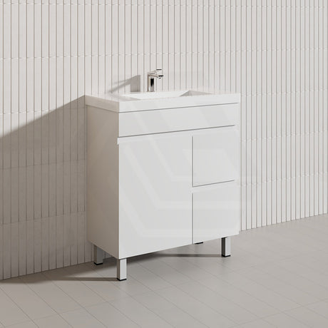 Macho 750mm Narrow Premium MDF Gloss White Freestanding Vanity with Left/Right Hand Drawers