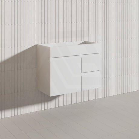Macho 750mm Narrow Premium MDF Gloss White Wall Hung Vanity with Left/Right Hand Drawers