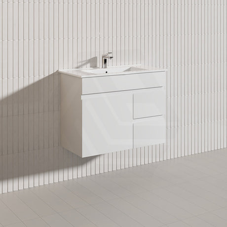 Macho 750mm Narrow Premium MDF Gloss White Wall Hung Vanity with Left/Right Hand Drawers