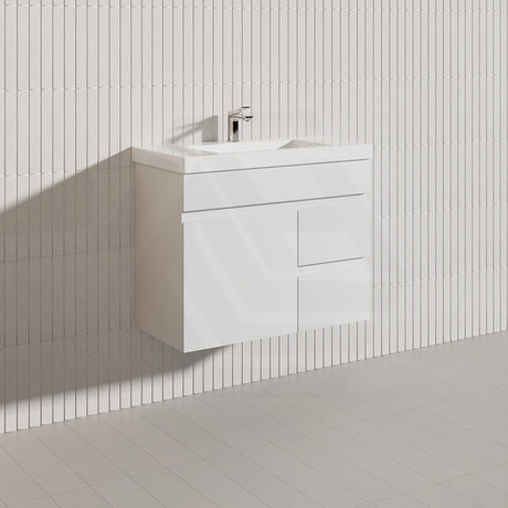 Macho 750mm Narrow Premium MDF Gloss White Wall Hung Vanity with Left/Right Hand Drawers