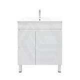 750mm Premium MDF Gloss White Freestanding Bathroom Vanity with Left/Right Hand Drawers