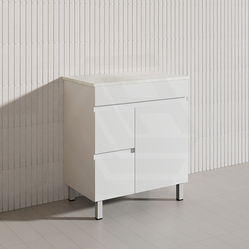 Macho 750mm Premium MDF Gloss White Freestanding Bathroom Vanity with Left/Right Hand Drawers