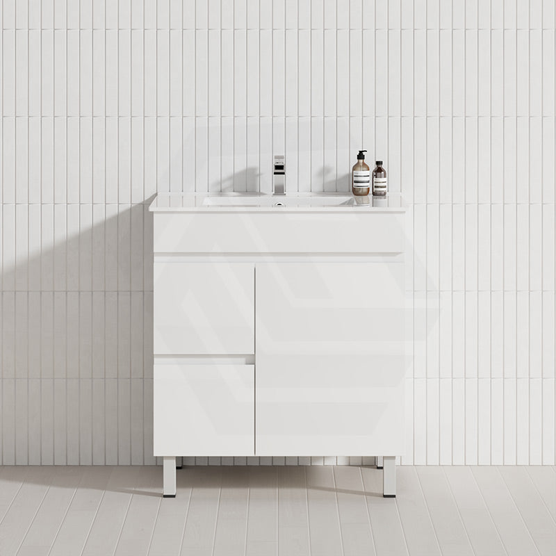 Macho 750mm Premium MDF Gloss White Freestanding Bathroom Vanity with Left/Right Hand Drawers