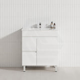 Macho 750mm Premium MDF Gloss White Freestanding Bathroom Vanity with Left/Right Hand Drawers