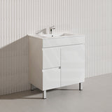 Macho 750mm Premium MDF Gloss White Freestanding Bathroom Vanity with Left/Right Hand Drawers