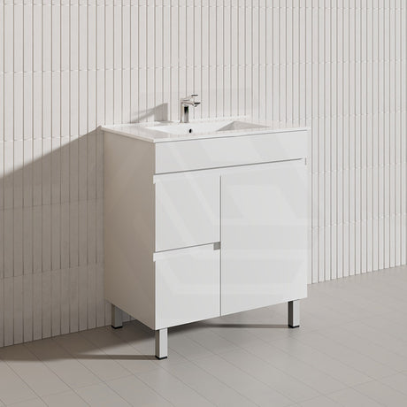 Macho 750mm Premium MDF Gloss White Freestanding Bathroom Vanity with Left/Right Hand Drawers