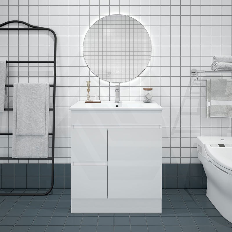 750mm Premium MDF Gloss White Freestanding Bathroom Vanity with Left/Right Hand Drawers