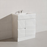 Macho 750mm Premium MDF Gloss White Freestanding Bathroom Vanity with Left/Right Hand Drawers