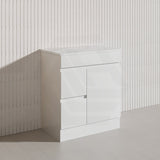 Macho 750mm Premium MDF Gloss White Freestanding Bathroom Vanity with Left/Right Hand Drawers