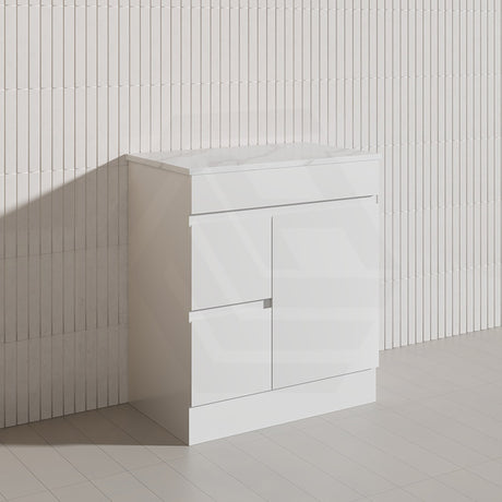 Macho 750mm Premium MDF Gloss White Freestanding Bathroom Vanity with Left/Right Hand Drawers