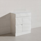 Macho 750mm Premium MDF Gloss White Freestanding Bathroom Vanity with Left/Right Hand Drawers