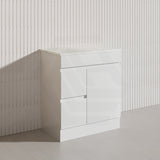 Macho 750mm Premium MDF Gloss White Freestanding Bathroom Vanity with Left/Right Hand Drawers