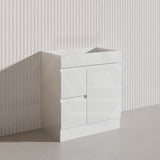 Macho 750mm Premium MDF Gloss White Freestanding Bathroom Vanity with Left/Right Hand Drawers