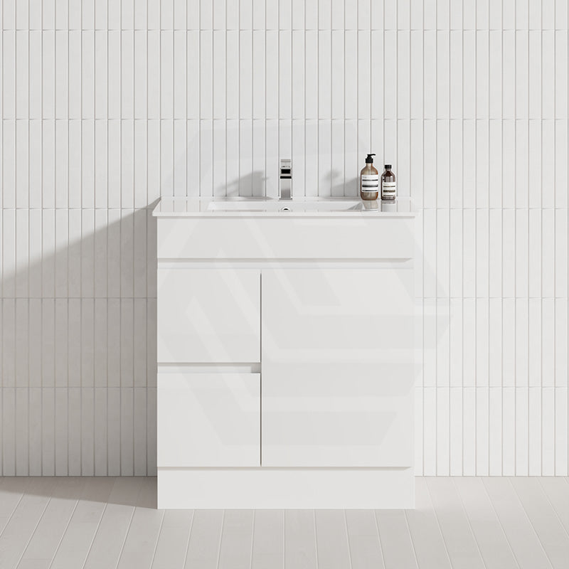 Macho 750mm Premium MDF Gloss White Freestanding Bathroom Vanity with Left/Right Hand Drawers