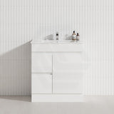 Macho 750mm Premium MDF Gloss White Freestanding Bathroom Vanity with Left/Right Hand Drawers