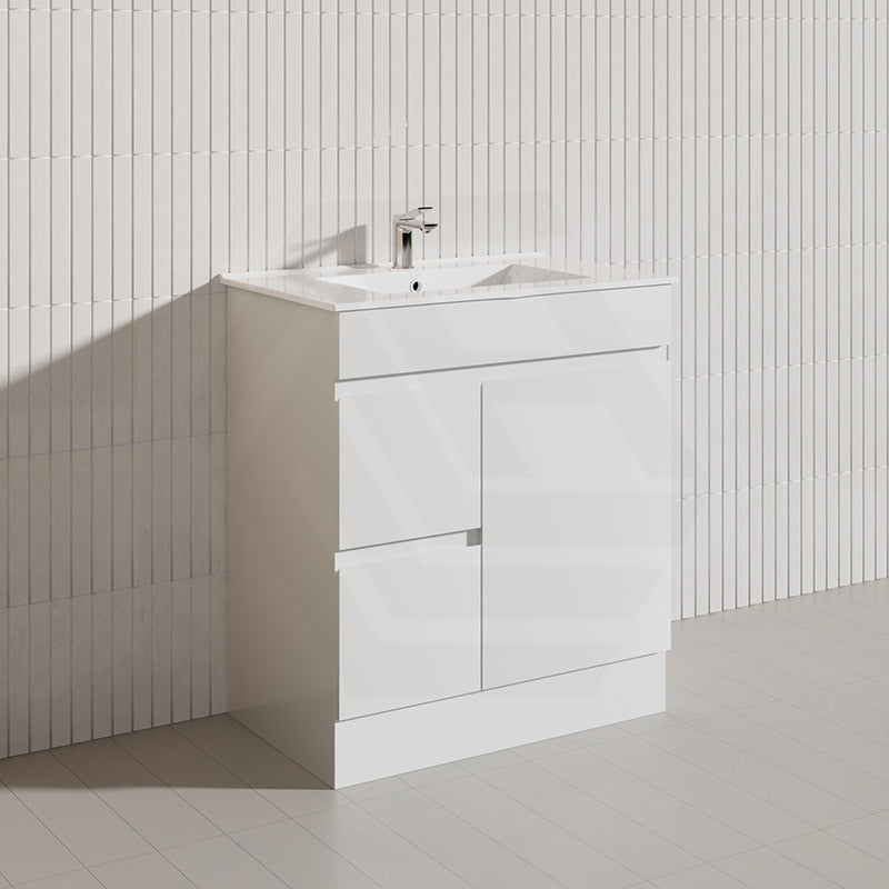 Macho 750mm Premium MDF Gloss White Freestanding Bathroom Vanity with Left/Right Hand Drawers