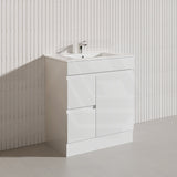 Macho 750mm Premium MDF Gloss White Freestanding Bathroom Vanity with Left/Right Hand Drawers