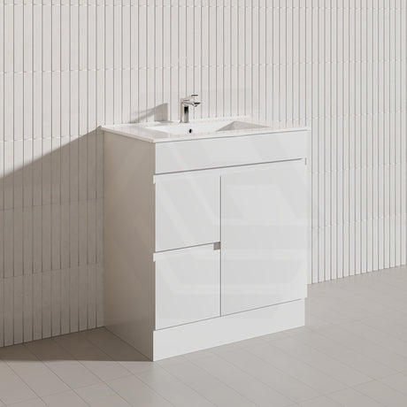 Macho 750mm Premium MDF Gloss White Freestanding Bathroom Vanity with Left/Right Hand Drawers