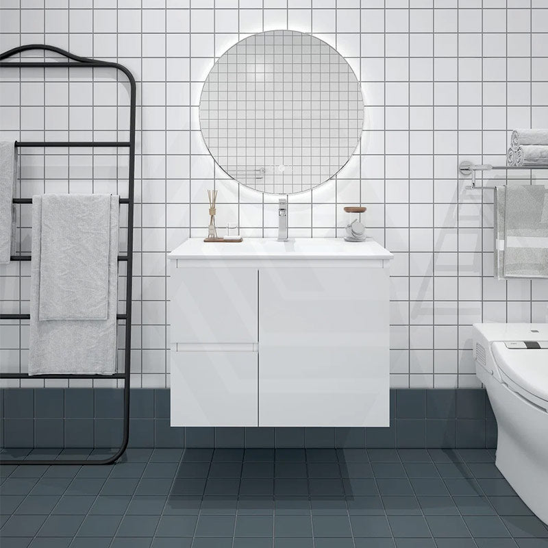 750mm Premium MDF Gloss White Wall Hung Vanity with Left/Right Hand Drawers