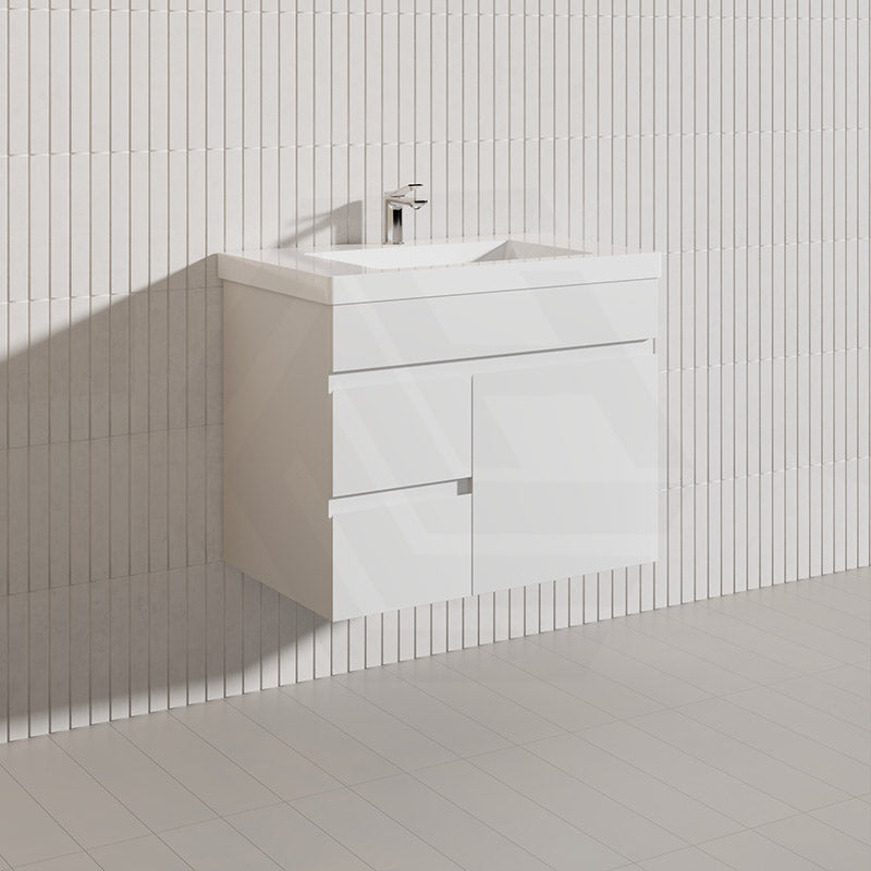 Macho 750mm Premium MDF Gloss White Wall Hung Vanity with Left/Right Hand Drawers