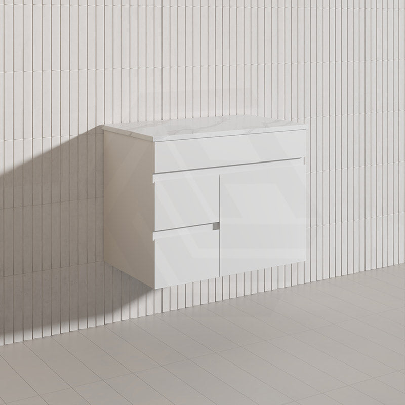 Macho 750mm Premium MDF Gloss White Wall Hung Vanity with Left/Right Hand Drawers