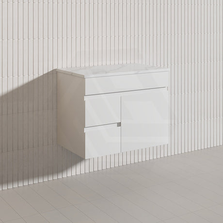 Macho 750mm Premium MDF Gloss White Wall Hung Vanity with Left/Right Hand Drawers