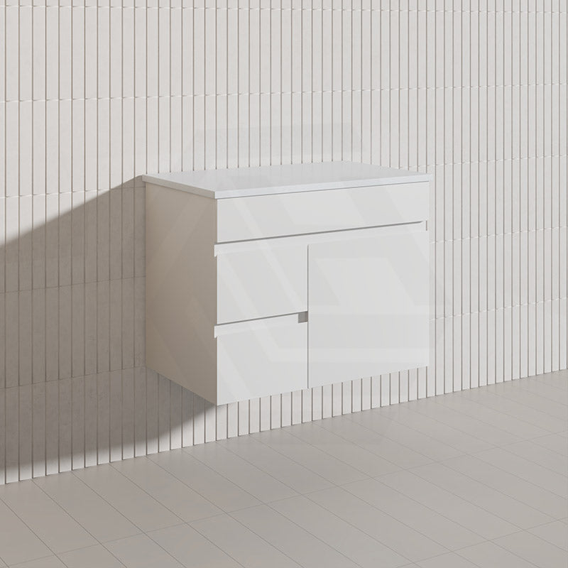 Macho 750mm Premium MDF Gloss White Wall Hung Vanity with Left/Right Hand Drawers
