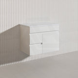 Macho 750mm Premium MDF Gloss White Wall Hung Vanity with Left/Right Hand Drawers