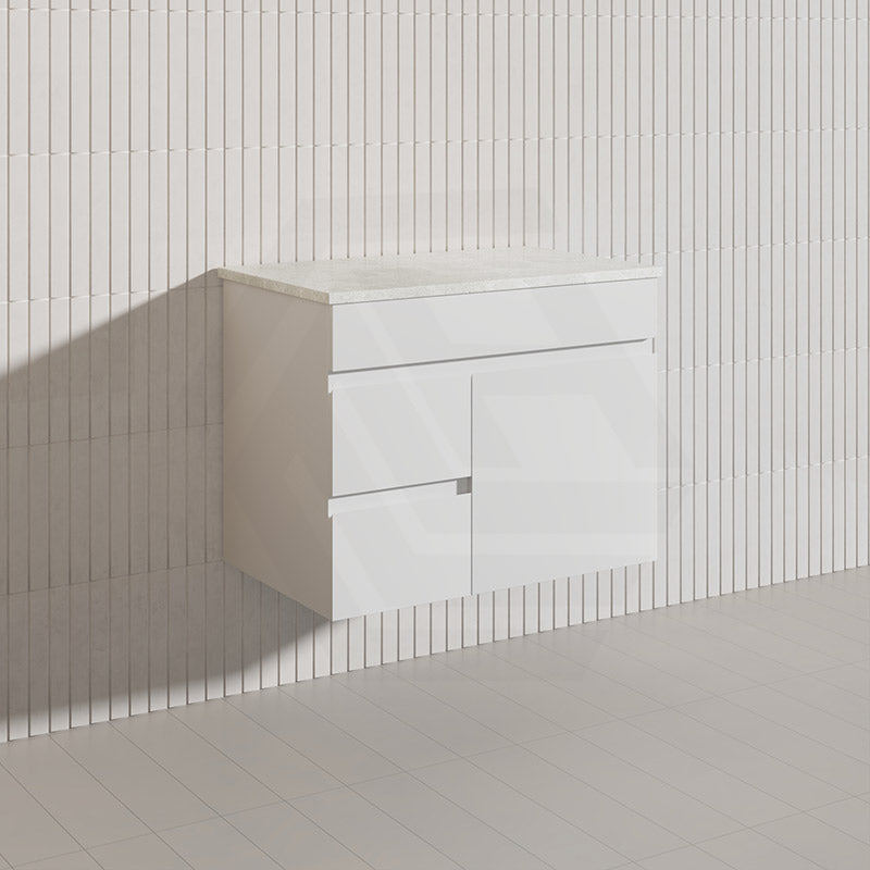 Macho 750mm Premium MDF Gloss White Wall Hung Vanity with Left/Right Hand Drawers