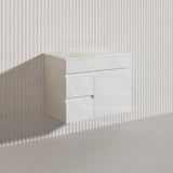 Macho 750mm Premium MDF Gloss White Wall Hung Vanity with Left/Right Hand Drawers