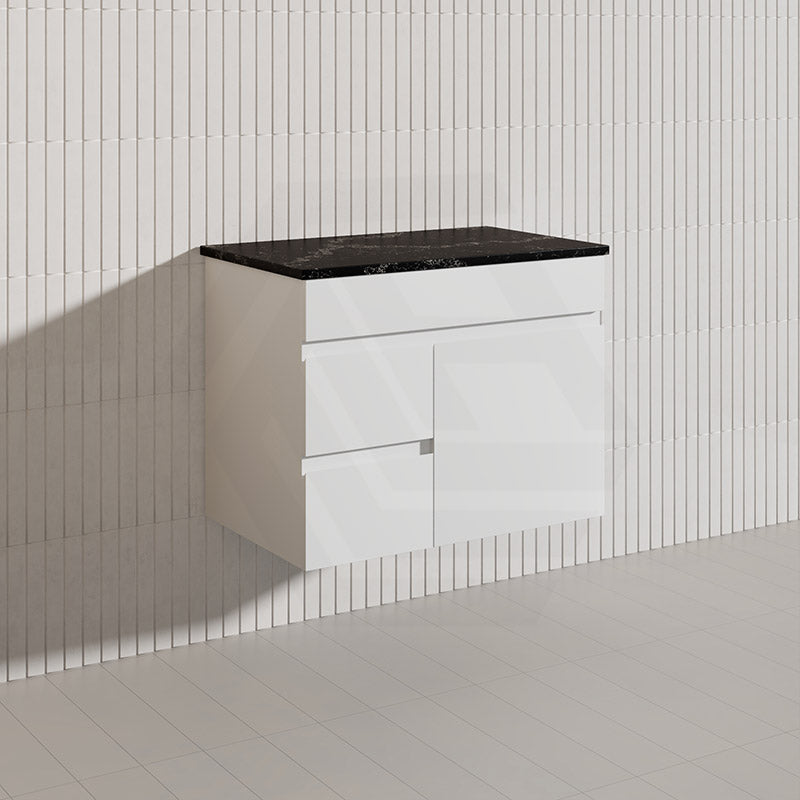 Macho 750mm Premium MDF Gloss White Wall Hung Vanity with Left/Right Hand Drawers