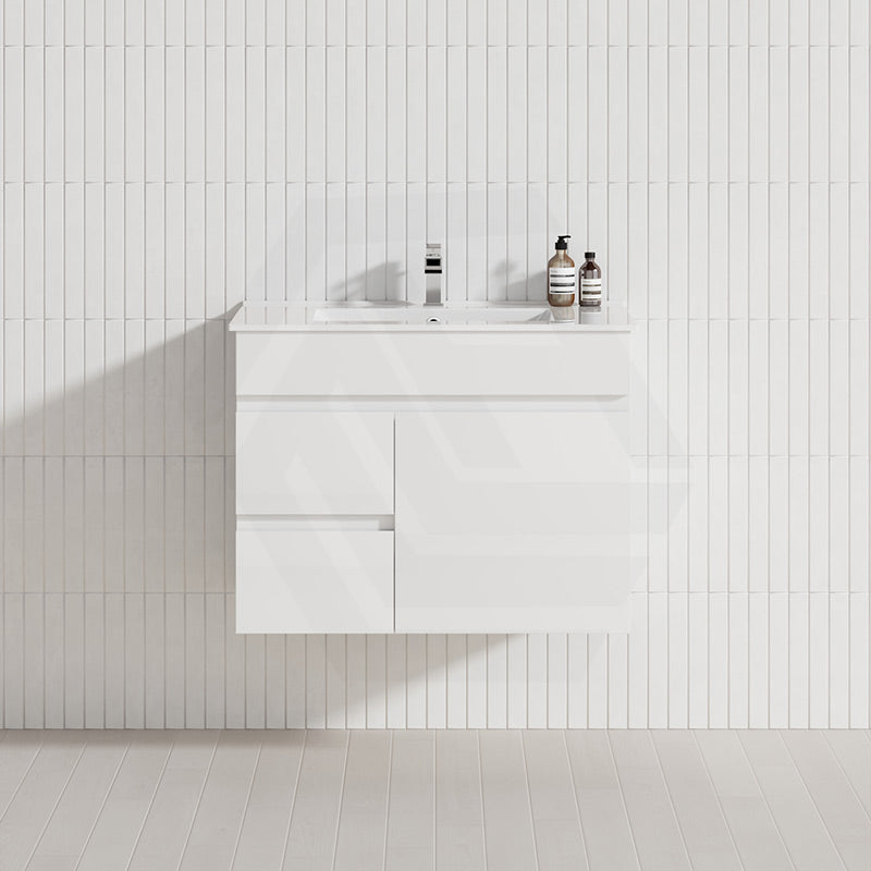 Macho 750mm Premium MDF Gloss White Wall Hung Vanity with Left/Right Hand Drawers