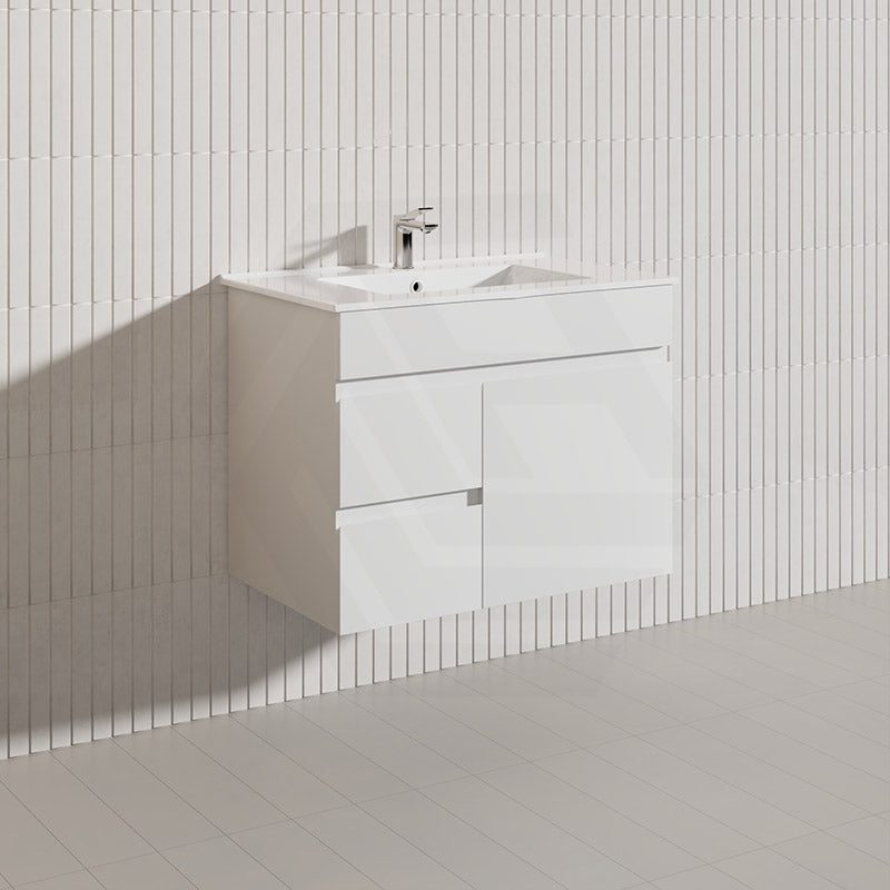 Macho 750mm Premium MDF Gloss White Wall Hung Vanity with Left/Right Hand Drawers
