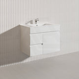 Macho 750mm Premium MDF Gloss White Wall Hung Vanity with Left/Right Hand Drawers