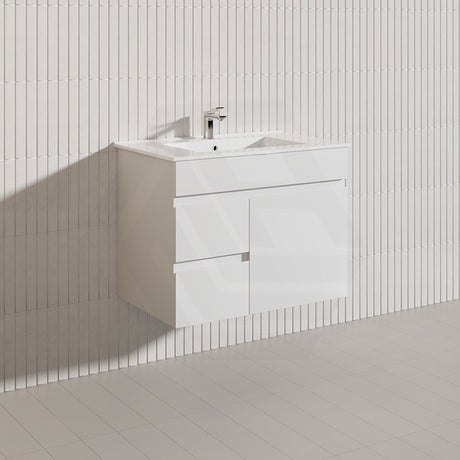 Macho 750mm Premium MDF Gloss White Wall Hung Vanity with Left/Right Hand Drawers