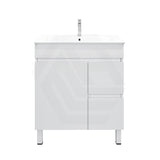 750mm Premium MDF Gloss White Freestanding Bathroom Vanity with Left/Right Hand Drawers