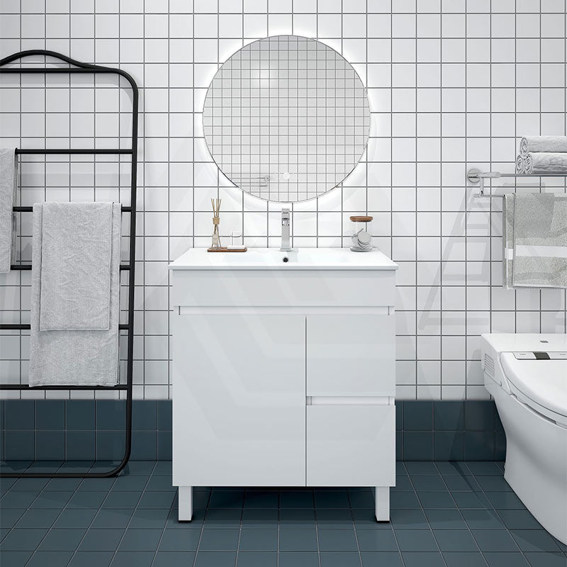 750mm Premium MDF Gloss White Freestanding Bathroom Vanity with Left/Right Hand Drawers