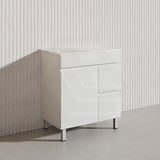Macho 750mm Premium MDF Gloss White Freestanding Bathroom Vanity with Left/Right Hand Drawers