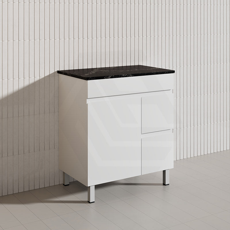 Macho 750mm Premium MDF Gloss White Freestanding Bathroom Vanity with Left/Right Hand Drawers