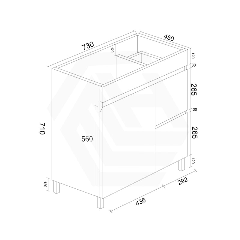750mm Premium MDF Gloss White Freestanding Bathroom Vanity with Left/Right Hand Drawers